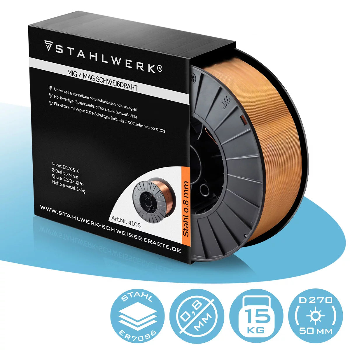 Steelwork Mig Mag Premium Welding wire / wire roller ER70S-6 SG2 0.8 mm S270 / D270 15 kg for welding work with protective gas