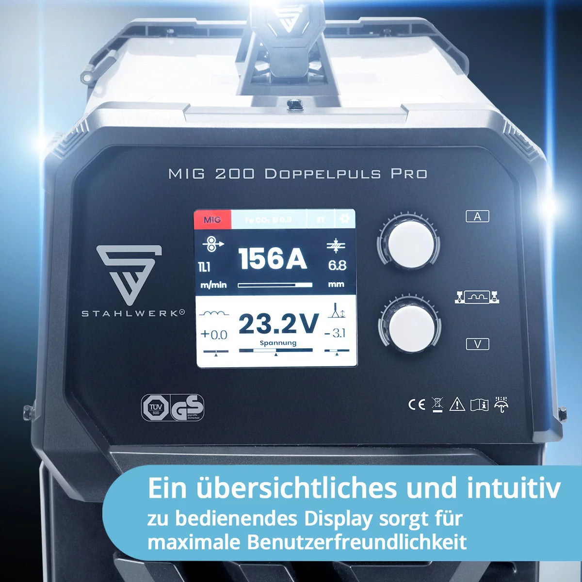 STAHLWERK MIG MAG 200 Doppelpuls Pro vollsynergisches Schweißgerät mit AK25/MB25 Alu-Schweißbrenner und Verschleißteile-Set für Aluminium-Schweißen