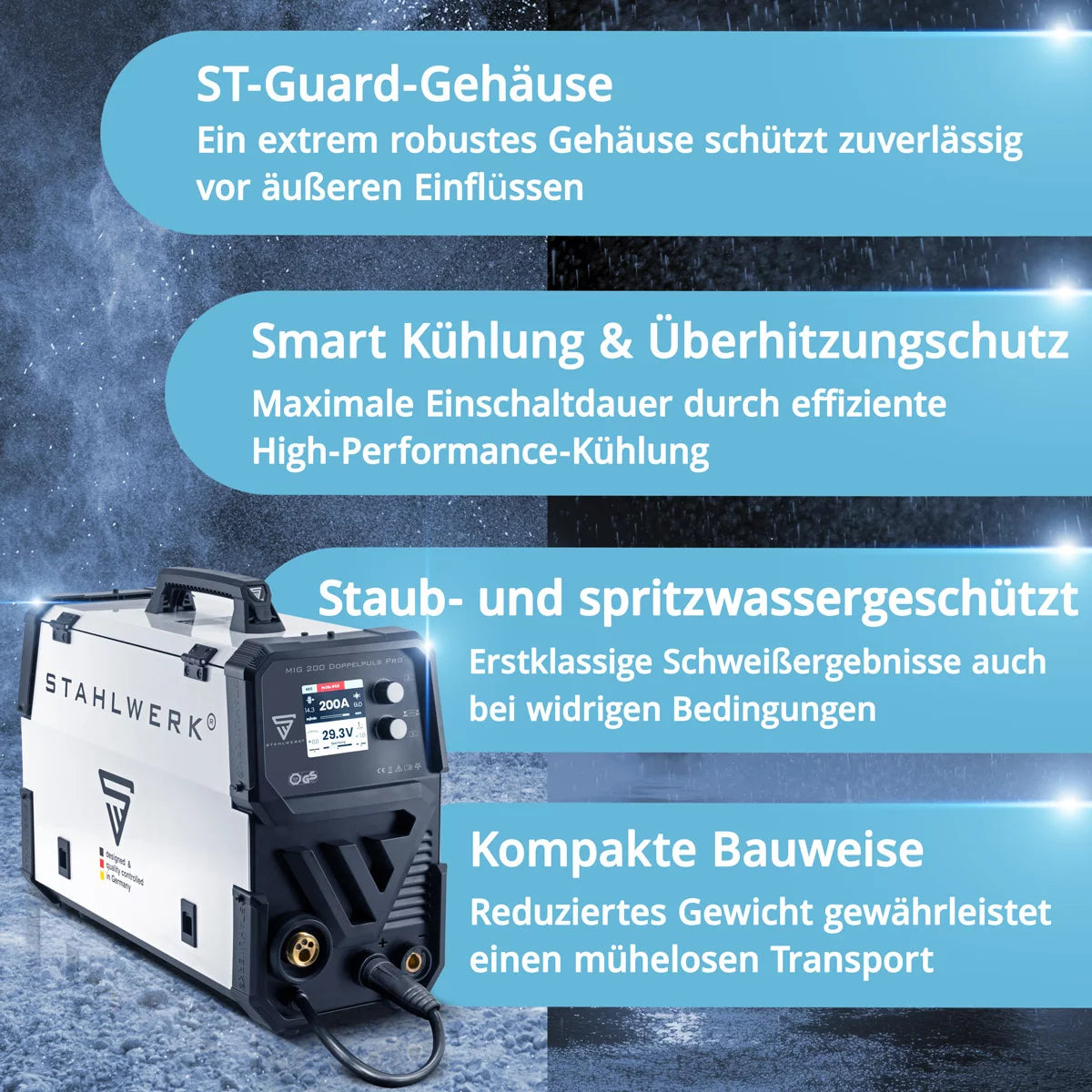 STAHLWERK MIG MAG 200 Doppelpuls Pro Vollausstattung vollsynergisches Schweißgerät mit AK25 Schweißbrenner und AK25 Verschleißteile-Set