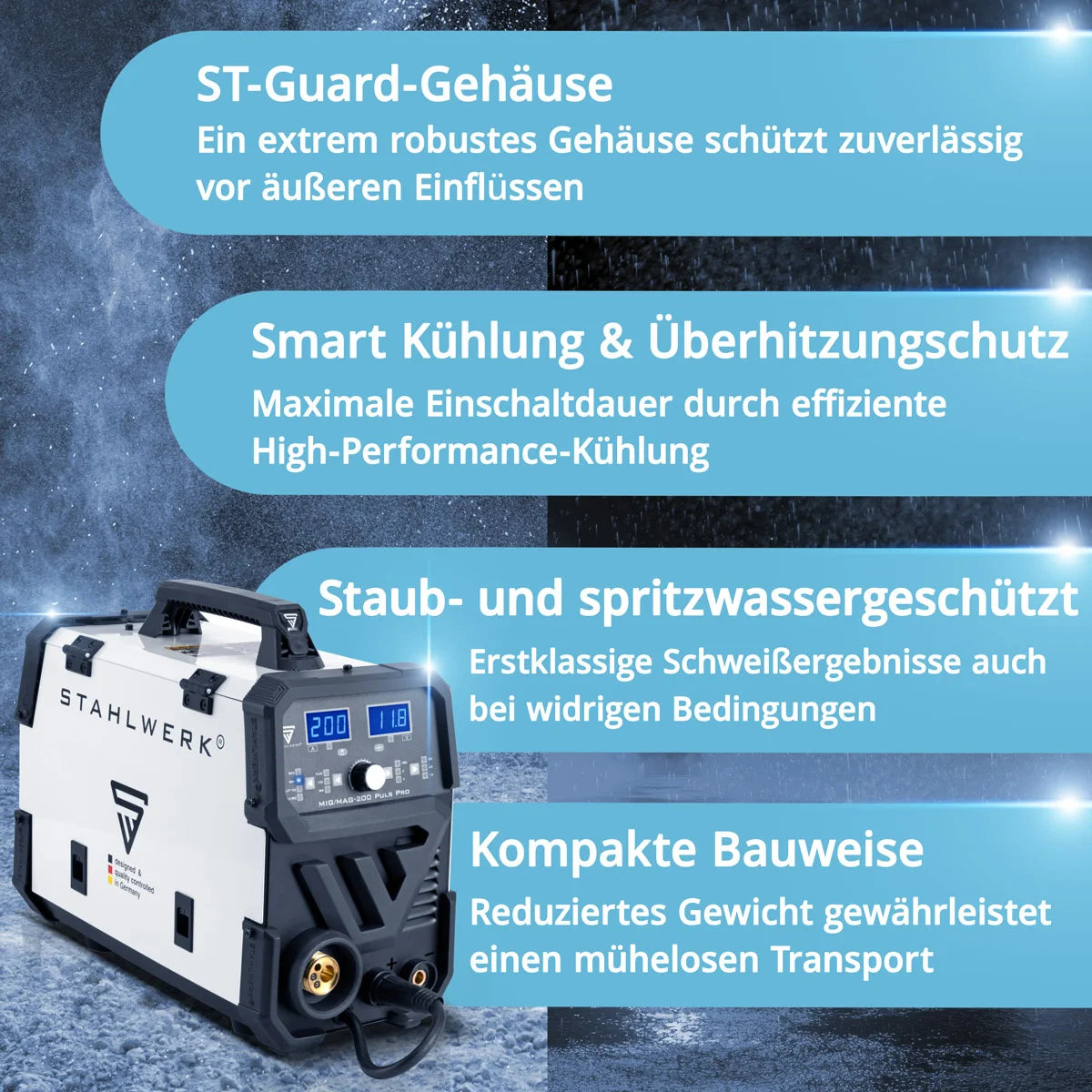 STAHLWERK MIG MAG 200 Puls Pro Schutzgas Schweißgerät Vollsynergisches 5 in 1 Kombigerät mit echten 200 Ampere inklusive AK25/MB25 Alu-Schweißbrenner, Verschleißteile-Set für Aluminium-Schweißen