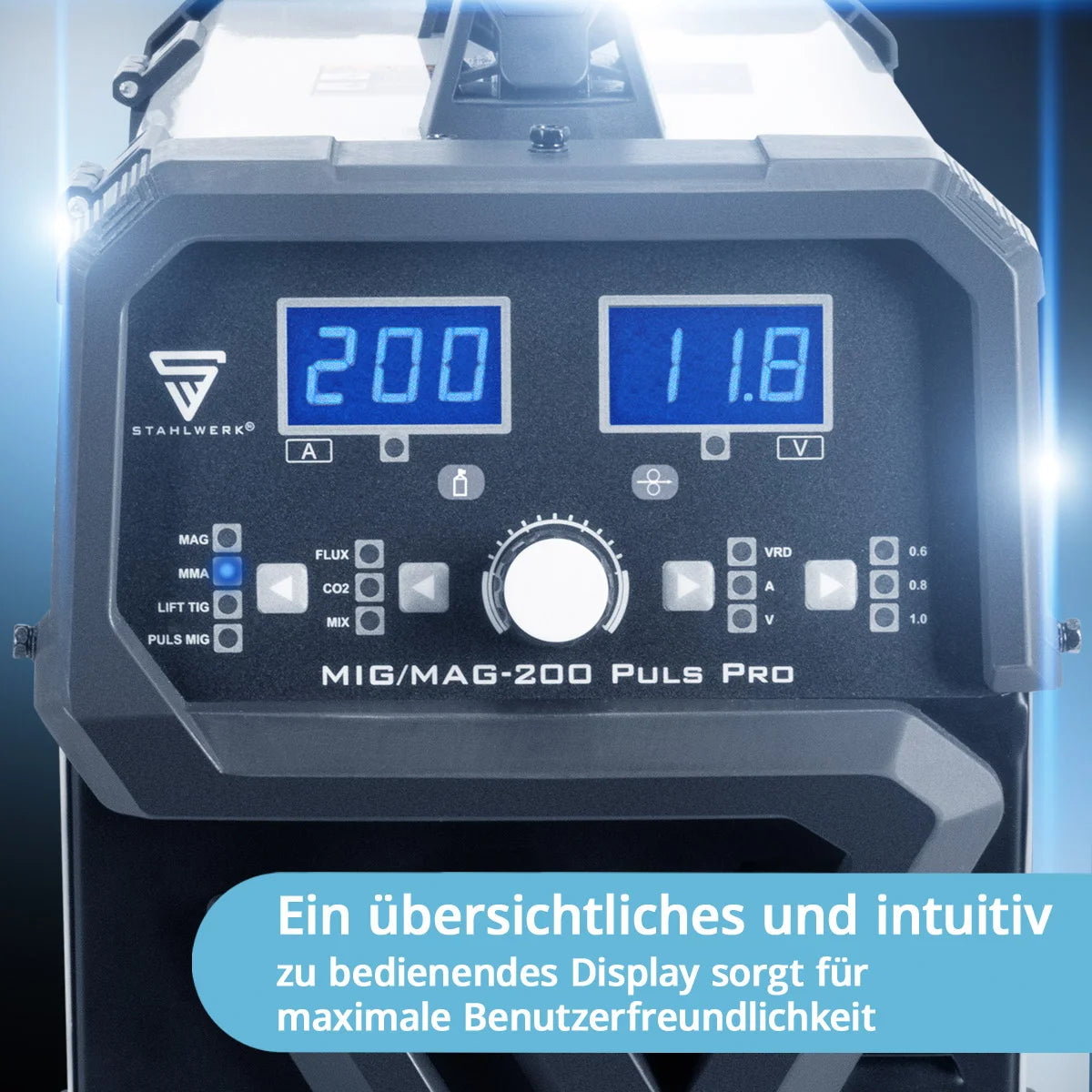 STAHLWERK MIG MAG 200 Puls Pro Schutzgas Schweißgerät Vollsynergisches 5 in 1 Kombigerät mit echten 200 Ampere inklusive AK25/MB25 Alu-Schweißbrenner, Verschleißteile-Set für Aluminium-Schweißen