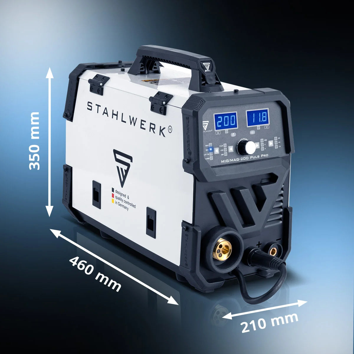 STAHLWERK MIG MAG 200 Puls Pro Schutzgas Schweißgerät Vollsynergisches 5 in 1 Kombigerät mit echten 200 Ampere inklusive AK25/MB25 Alu-Schweißbrenner, Verschleißteile-Set für Aluminium-Schweißen