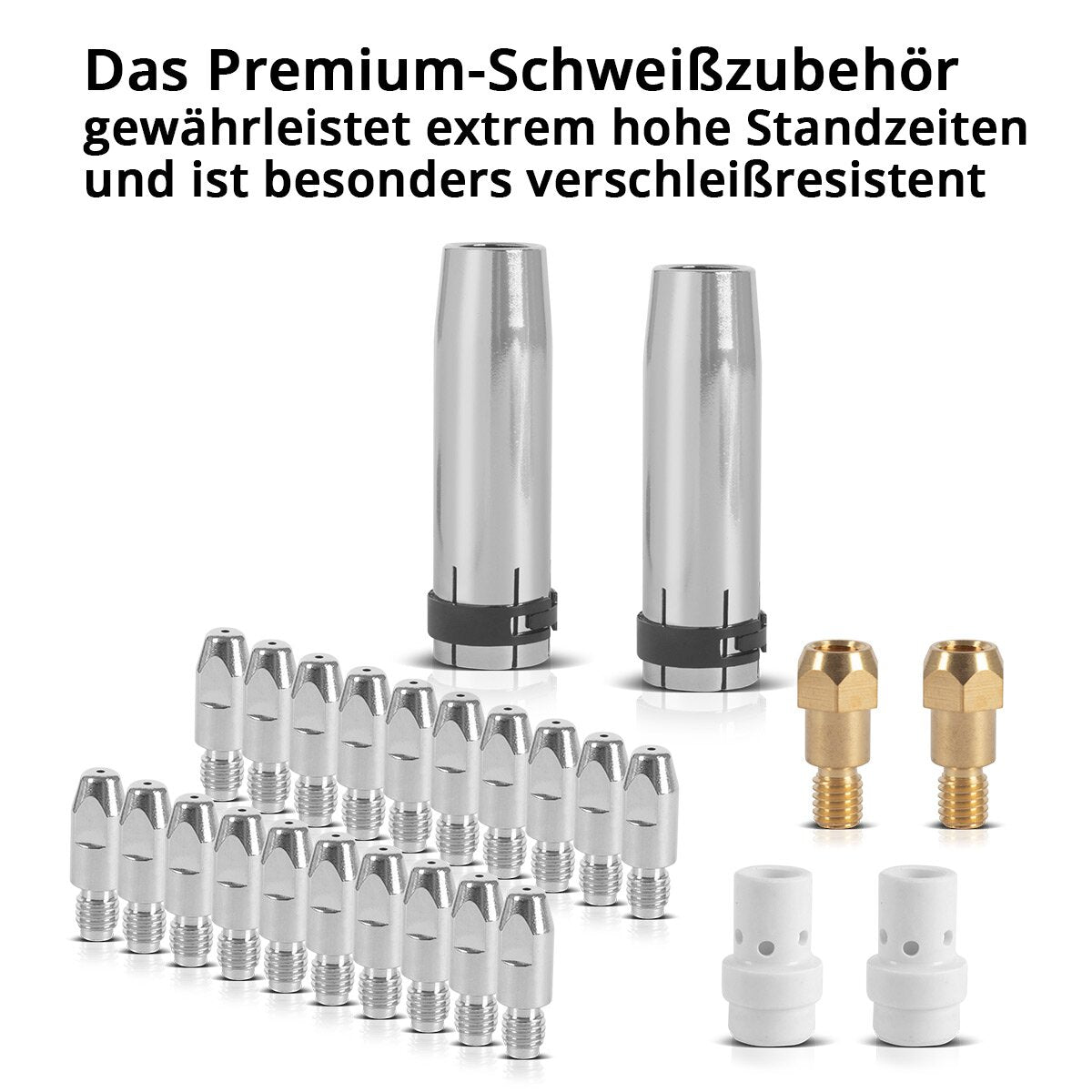 Stahlwerk Mig Mag Ak36 | MB36 Parti di usura premium Set di accessori di saldatura da 26 parti con ugelli a gas, ugelli di elettricità, portatore di ugelli e diffusore in ceramica per bruciatore di saldatura MIG MAG