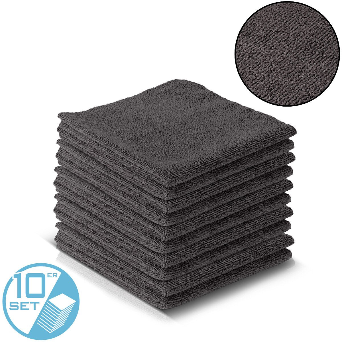Asciugamano in microfibra in acciaio 10 set 40 x 40 cm 300 gsm stoffa asciutta | Panno per la pulizia | Panno di lucidatura | Panno per la pulizia | Ricerca di cura | Panno in microfibra | nero