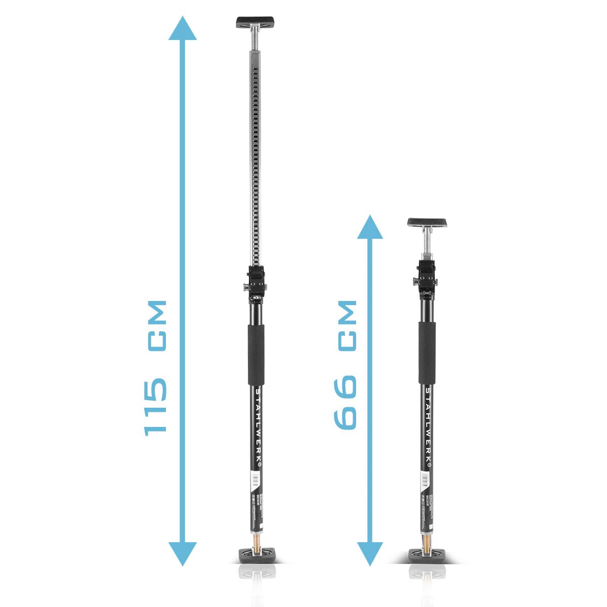 Soporte de ensamblaje de Steelworks | Baustützen MH-115 ST 2 SET 66-115 cm, 40 kg de capacidad de carga, tensor de puerta robusto | Soporte telescópico | Soporte de tensión