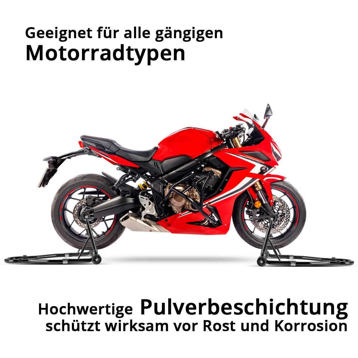 STAHLWERK Motorrad-Montageständer mit 450 kg Tragkraft Universal-Motorradständer | Motorradwippe | Radwippe | Radklemme | Hinter- und Vorderradwippe für Wartung und Reparatur