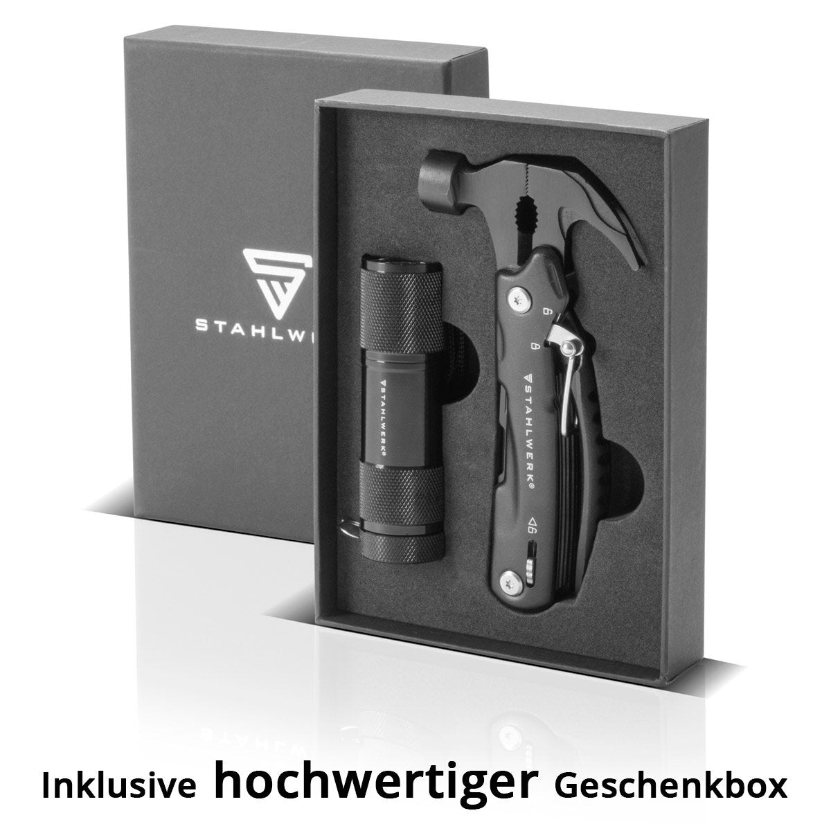 Steelwork Multi -Tool con 12 herramientas, navaja de bolsillo de alta calidad / cuchillo plegable / herramienta multifuncional con martillo, cuchillo, sierra, archivo, combinación, destornillador, etc., incluida la linterna LED