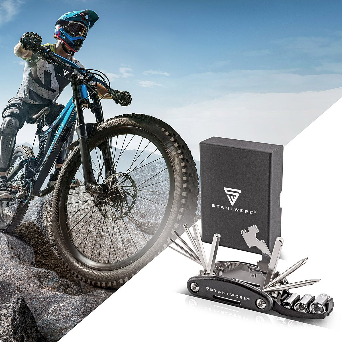 STAHLWERK Multitool / Multifunktionswerkzeug / 16 in 1 Fahrrad Reparaturwerkzeug / Radwerkzeug für unterwegs