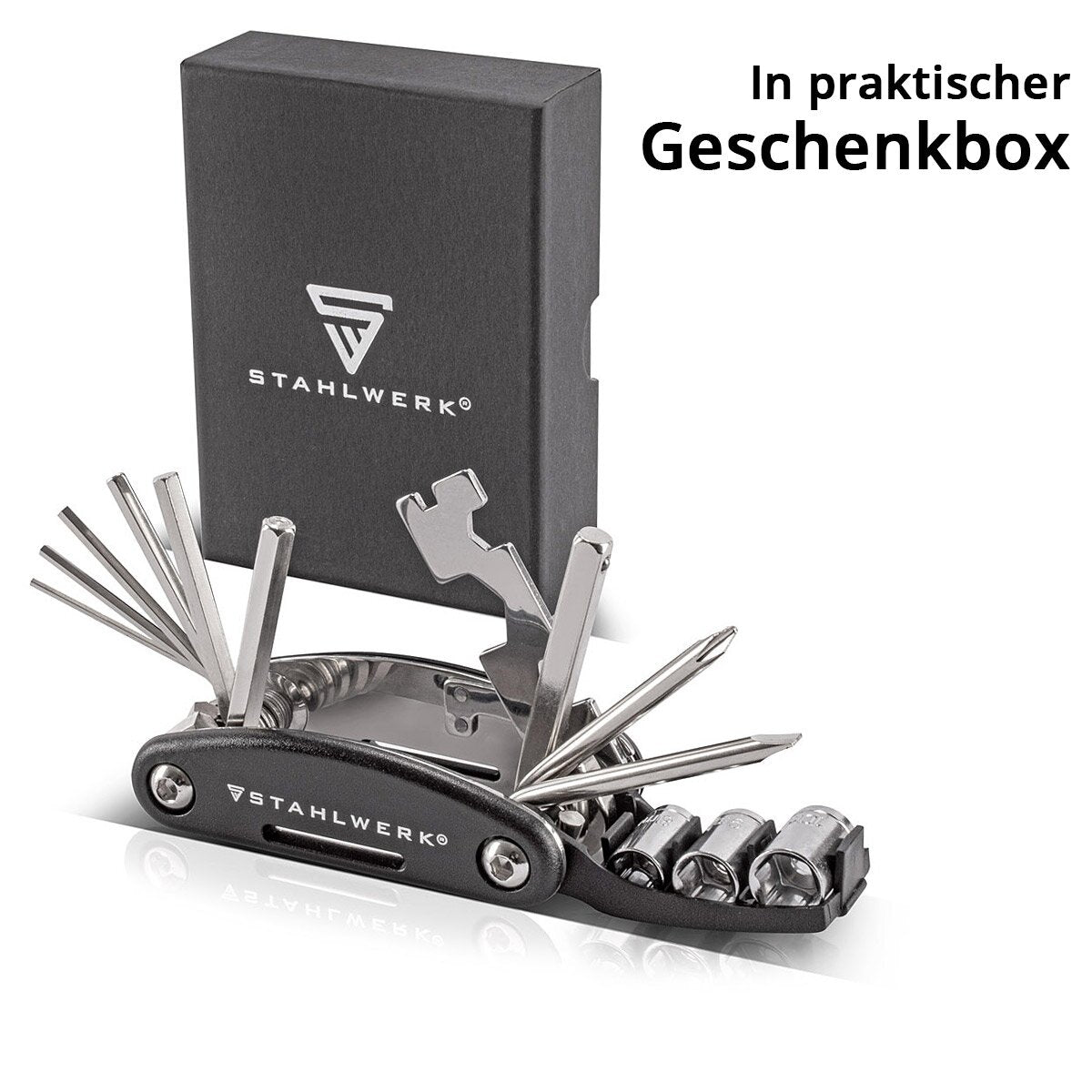 STAHLWERK Multitool / Multifunktionswerkzeug / 16 in 1 Fahrrad Reparaturwerkzeug / Radwerkzeug für unterwegs