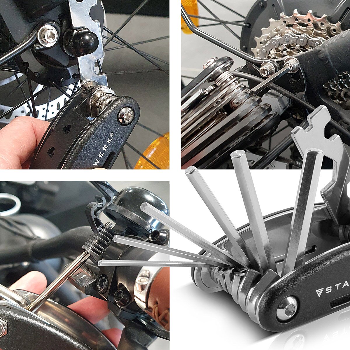 STAHLWERK Multitool / Multifunktionswerkzeug / 16 in 1 Fahrrad Reparaturwerkzeug / Radwerkzeug für unterwegs