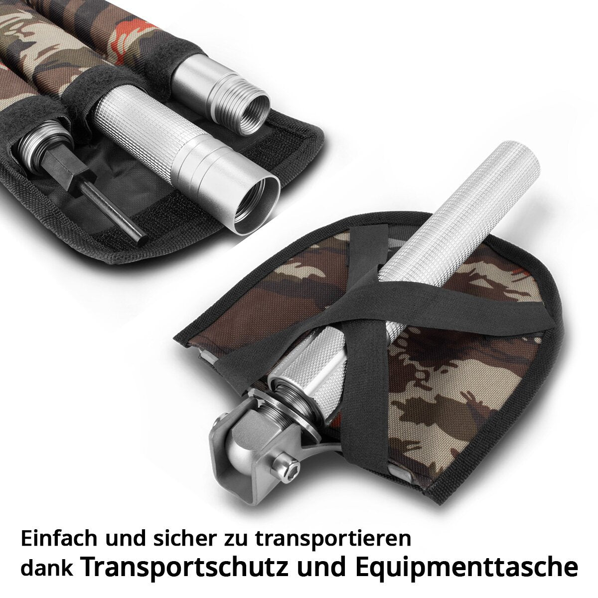 Steelwork Multi-tool / multifunctional tool / outdoor survival kit with folding spades, multifunction knives, saw, emergency hammer and signal pipe with fire steel