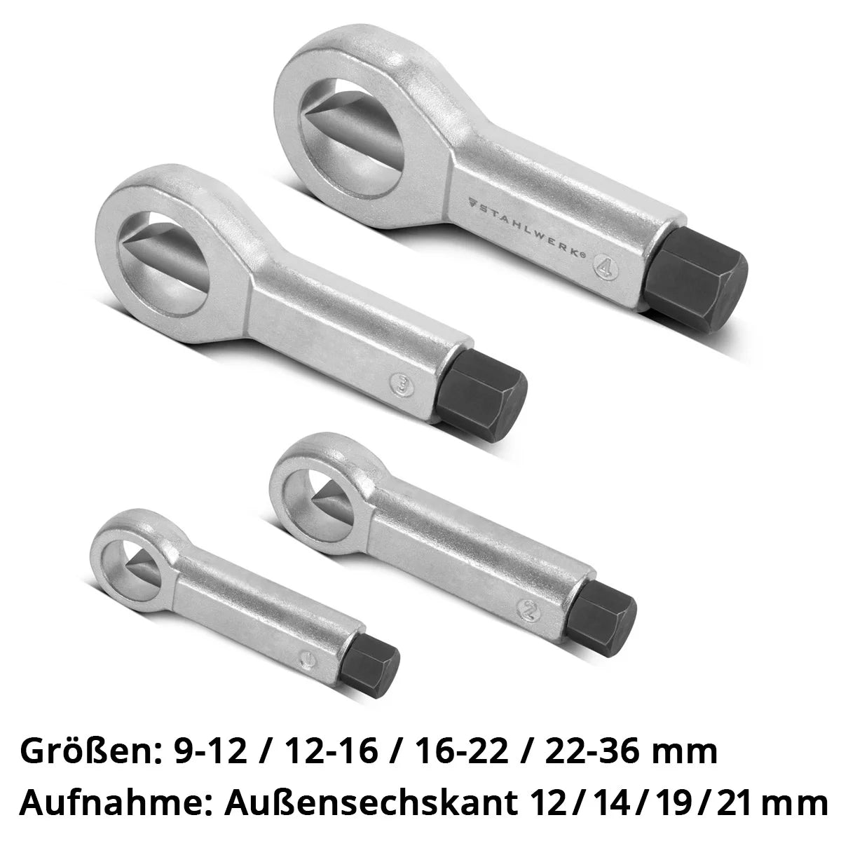 SET STAHLWERK NUTSPREN SET SET 9-36 MM SET NUTSPERGER in 4 parti | MURER SOLDER | Apri di noci | Nut Splalt | Strumento per allentarsi dadi bloccati