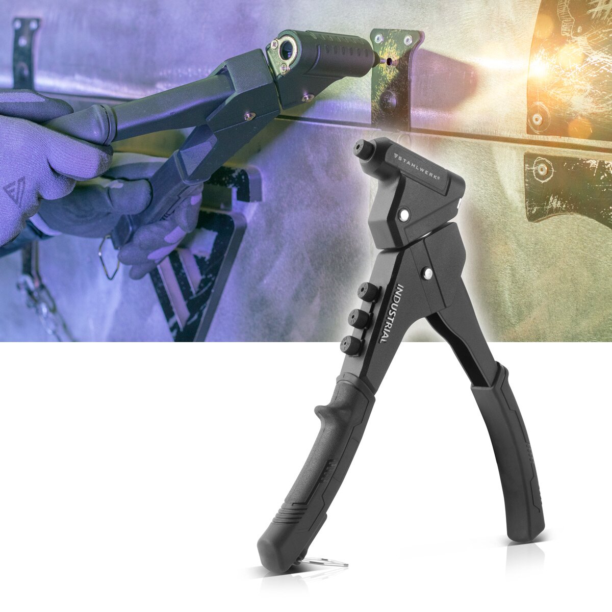 Stahlwerk Nietzangen-Set NZ-280 ST 360 ° blind tongue | Libel pliers | Popniet pliers | Rivet nut tongs | Rivet pistol | Rivet tool | One-hand-rental pliers with 4 alternating places and 500 blind rivets