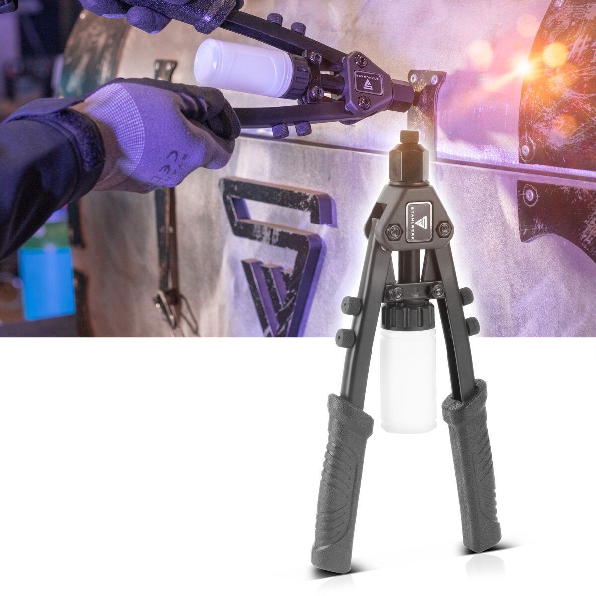 Steelworks Nietzangen-Set HNZ-280 ST blind tongue | Libel pliers | Popniet pliers | Rivet nut tongs | Rivet pistol | Rivet tool | With 5 alternating attachments and 500 blind rivets