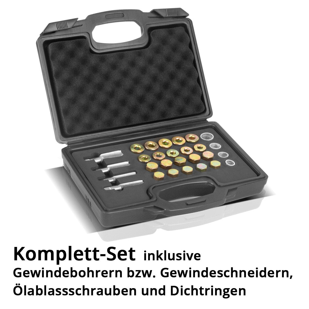 STAHLWERK Ölablassschraube Reparatur Set 64 Teile Reparatursatz für Öl-Ablass-Gewinde | Gewindeinstandsetzung | Gewindebohrer | Ölwechselwerkzeug | Gewindereparatur Satz | Ölwannen Reparatur Satz