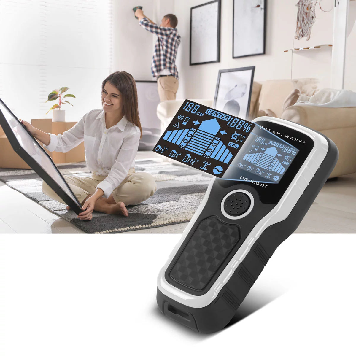 Stahlwerk Location device OG-100 ST wall scanner, metal detector, cable searcher, bolzendecarte, cable search device, wall detector for the locations of power lines, metal objects or bars in wall and ceiling