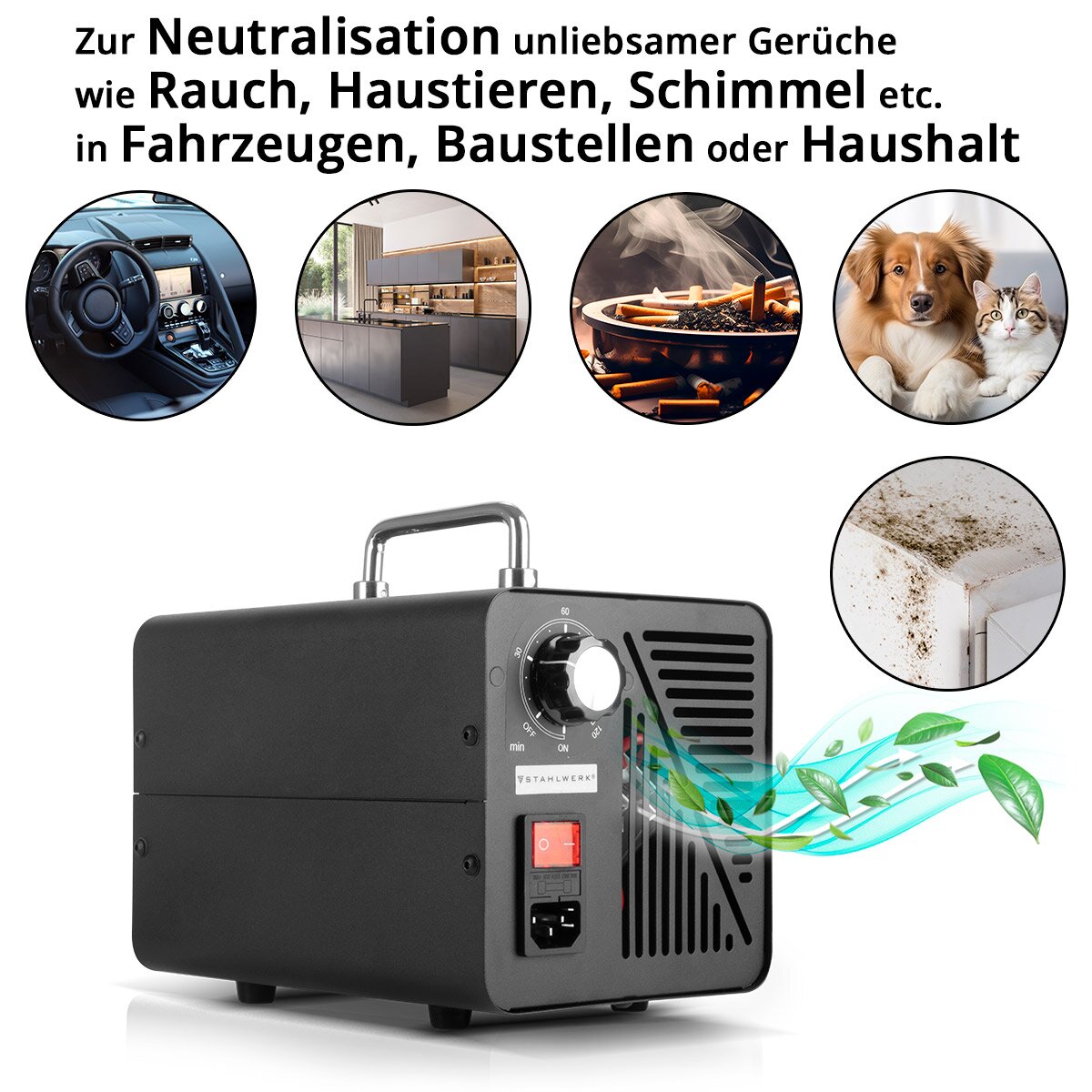 STAHLWERK Ozongenerator OG-40 ST mit 40 g/h, bis 200 qm, Dauerbetrieb- und Timer-Funktion, Ozonisator | Ozongerät | Ozon-Luftreiniger zur Neutralisation von Gerüchen in Auto, Haushalt und Bausanierung