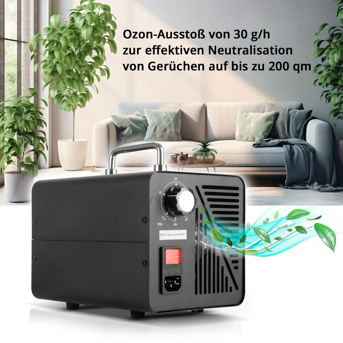 STAHLWERK Ozongenerator OG-40 ST mit 40 g/h, bis 200 qm, Dauerbetrieb- und Timer-Funktion, Ozonisator | Ozongerät | Ozon-Luftreiniger zur Neutralisation von Gerüchen in Auto, Haushalt und Bausanierung