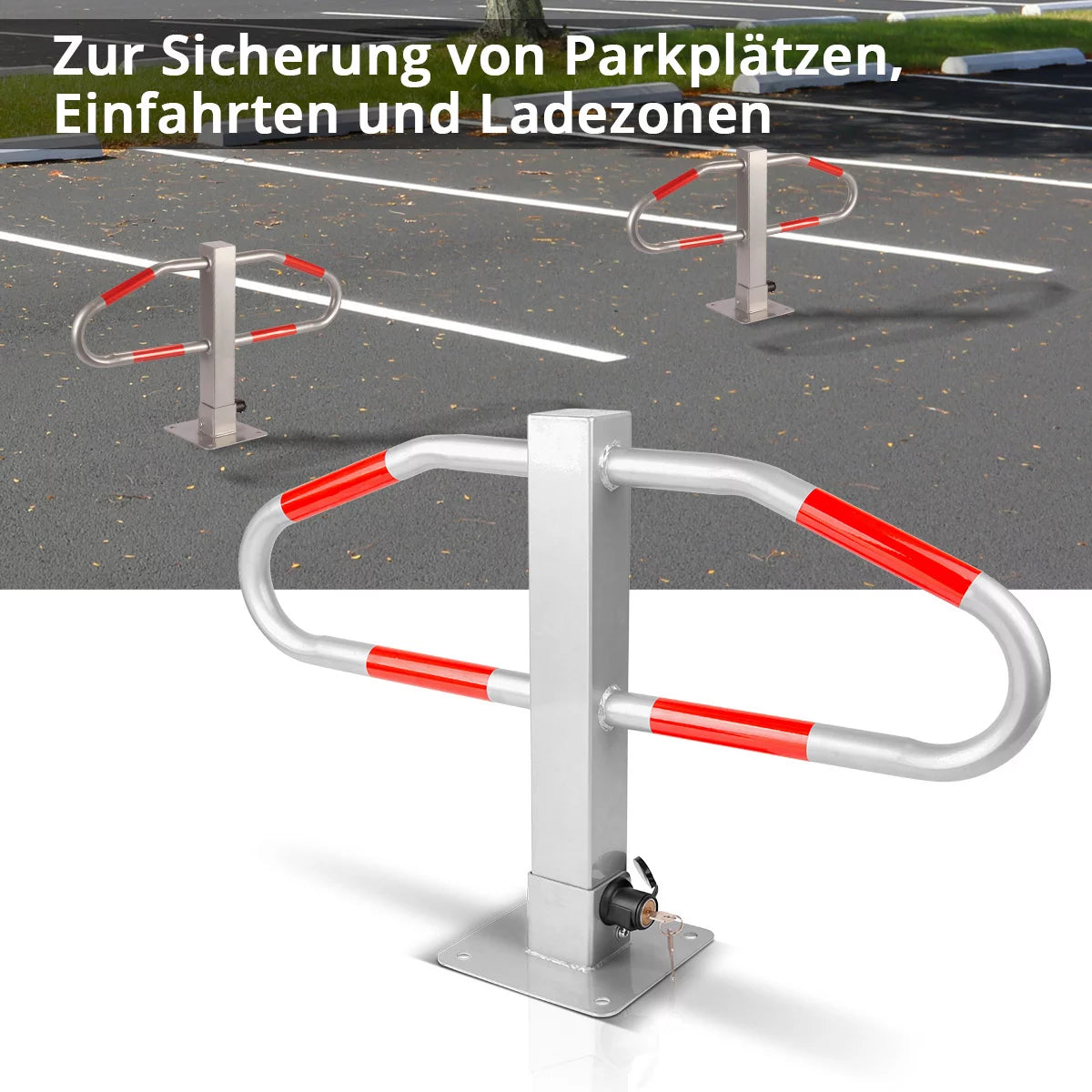 STAHLWERK Parkplatzsperre umlegbar | Parkplatzbügel klappbar | Parksperre mit robuster Stahlkonstruktion und Signalstreifen | Sperrbügel zur Sicherung von Parkplätzen, Einfahrten und Ladezonen