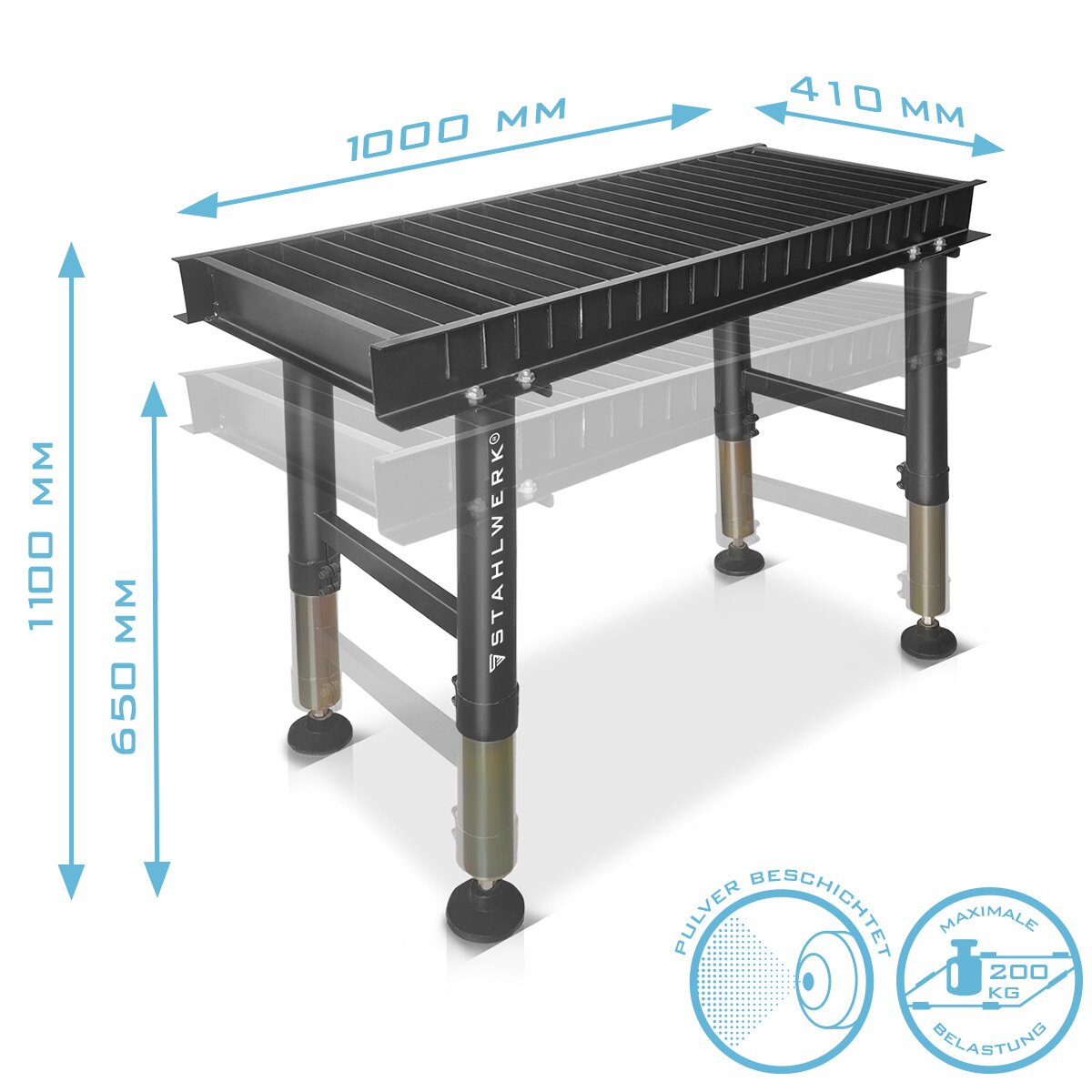 Tableau de coupe en plasma en acier PCT-1000 ST 1000 x 410 mm Plasmatique réglable de hauteur | Banque coupée enrobée de poudre pour la coupe de plasma professionnel