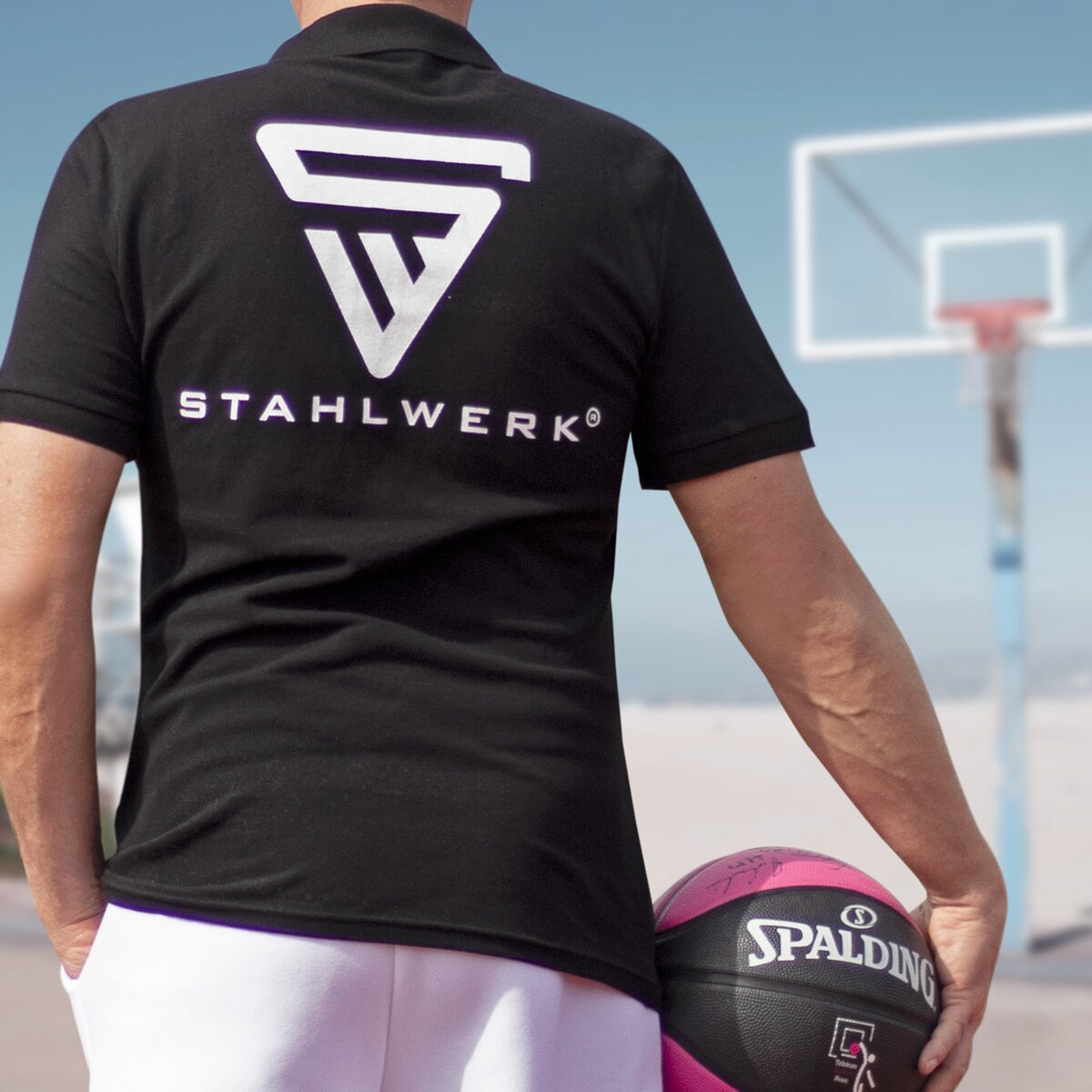 Steelworks polo shirt size XL black short-sleeved polo shirt with logo print made of 100% cotton