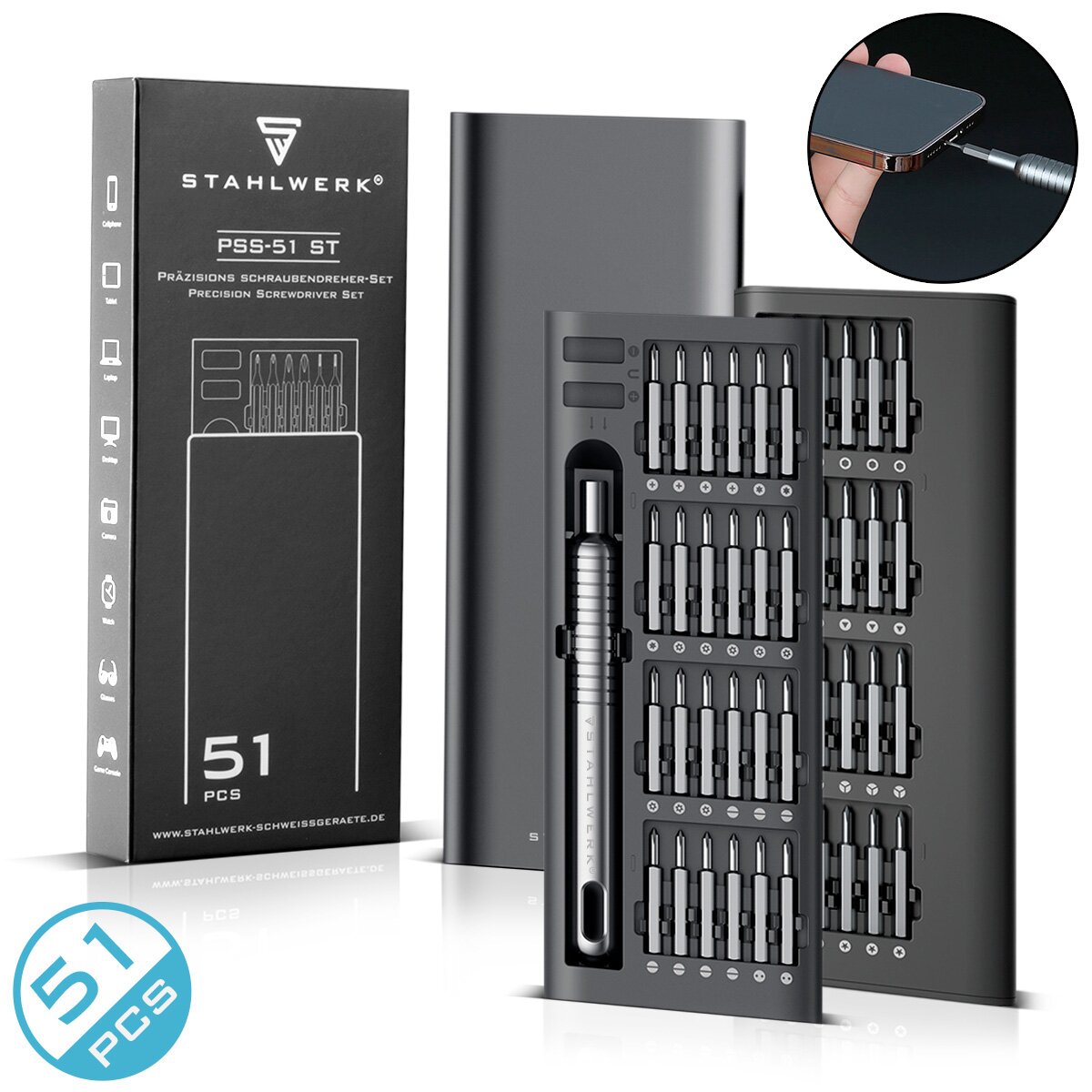Set di cacciavite di precisione in acciaio PSS-51 ST 51 MECCANICI FINE MECCANICI | Strumenti fini | Fine Ride -on Converter | Cacciaviti fini con set di bit cromato-vanadium