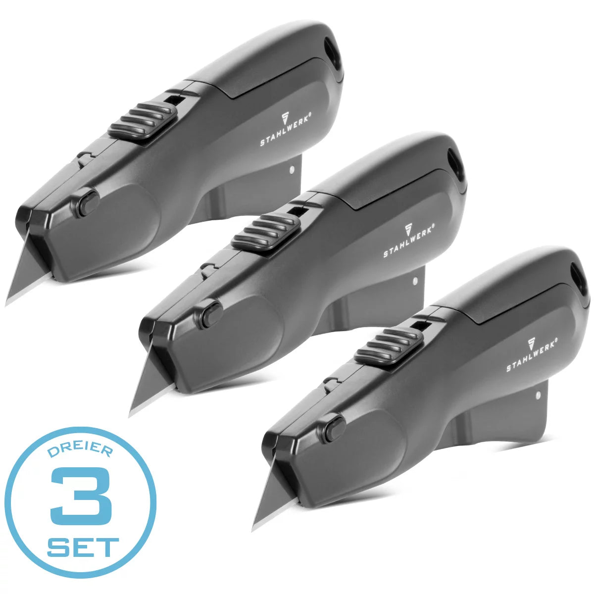 Steelworks cutter knife UCM-19 st 3 Set with quick-change blade, automatic blade withdrawal and safety lock cutter | Carpet knife | Safety knife | Package knife | Cardboard knife