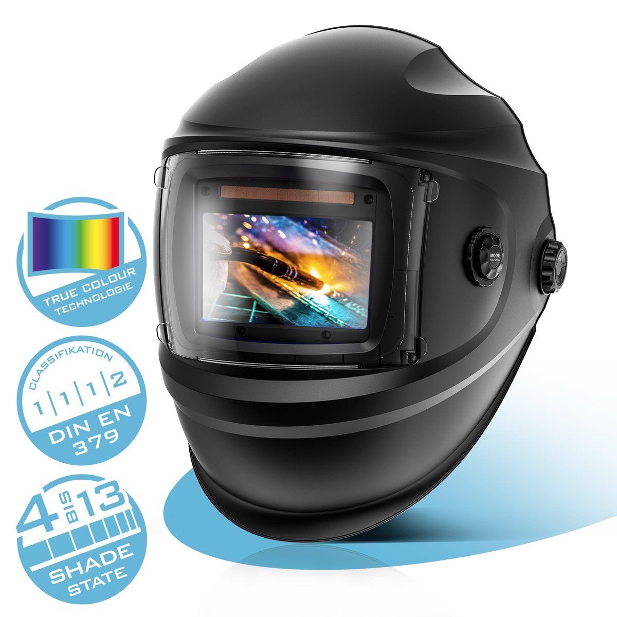 Steelworks Automatic welding helmet Bullet 3-in-1 welding helmet | Welding sign | Welding mask with True-Color-Lech color playback, automatic darkening DIN 4 to DIN 13 and optical class 1/1/1/2