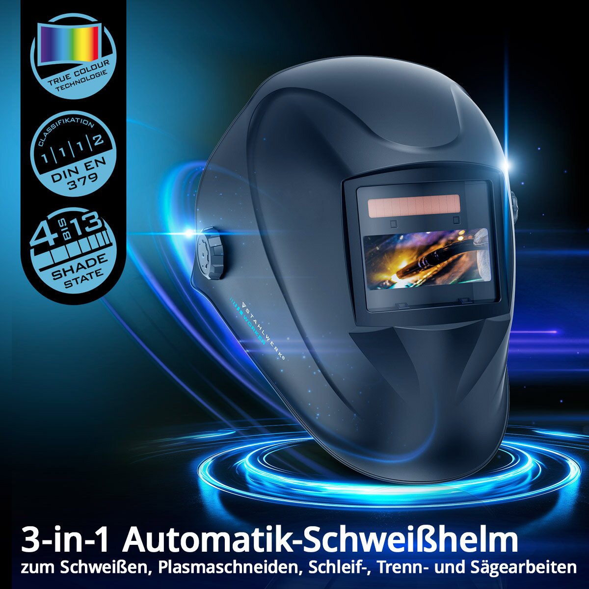 Casqueur de soudage automatique du casque de soudage automatique 3-en-1 Casque de soudage | Signe de soudage | Masque de soudage avec lecture couleur vrai-couleur-lech, Din Din 4 à Din 13 et optique 1/1/1/2