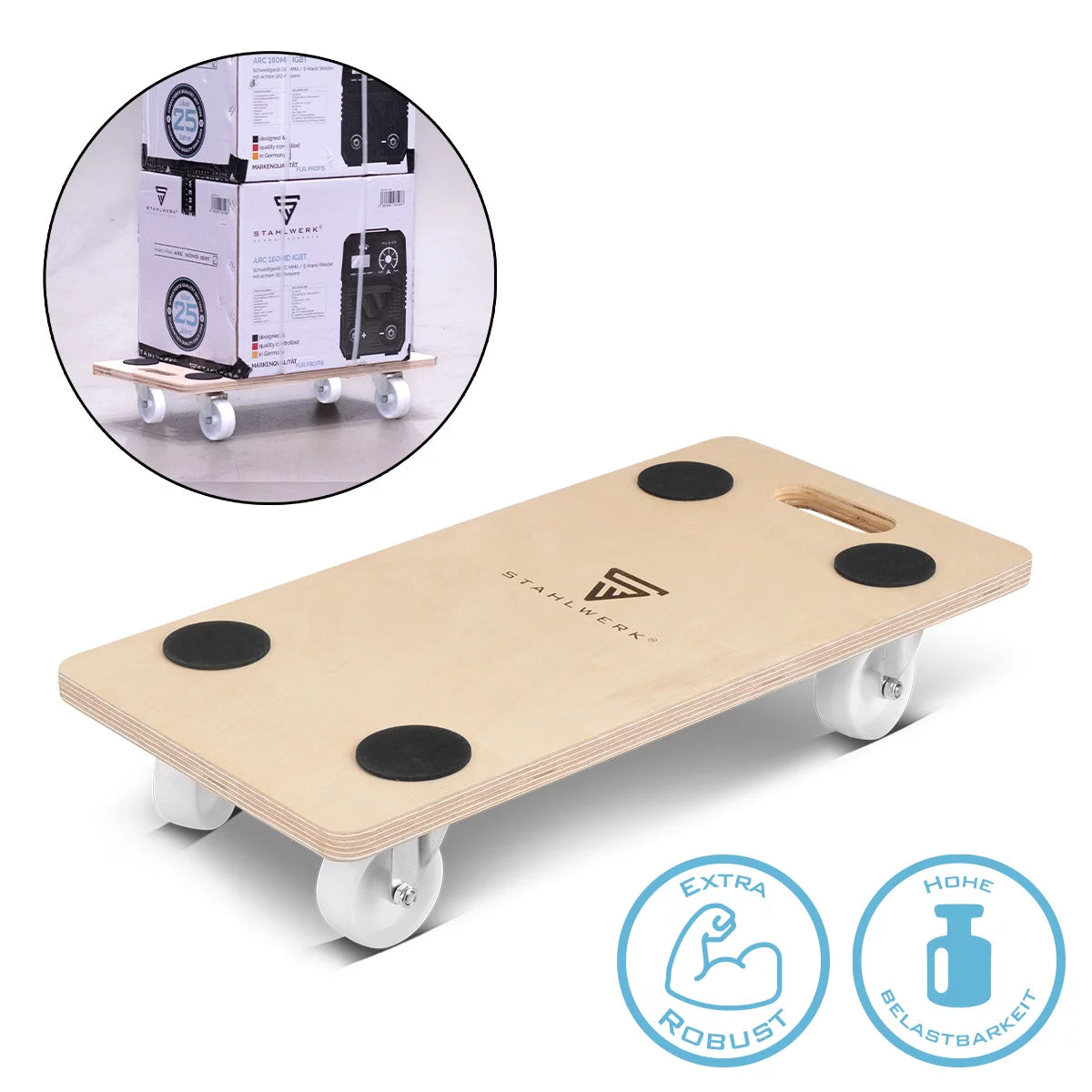 Stahlwerk trolley TR-2550 ST with 250 kg load capacity and abrasion-resistant steering rollers 58 x 29 cm platform car | Transport car | Furniture roller | Rolling board | Handlars | Transporter
