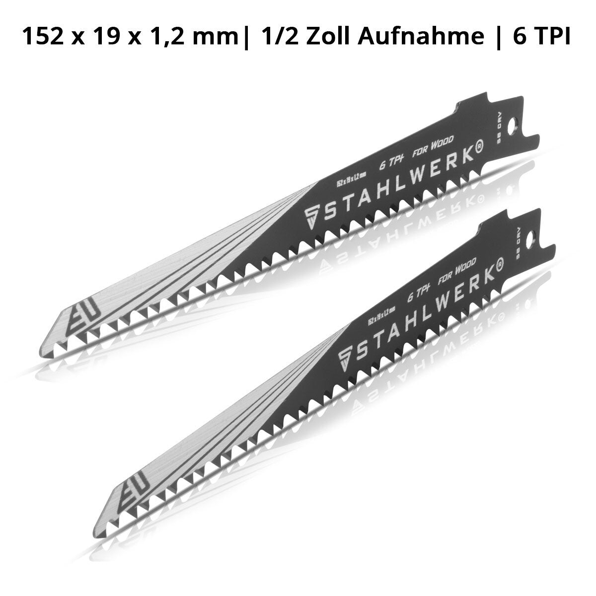 Steelworks wood-saw blade 2 Set 150 x 19 x 1.2 mm Long Life Saber Suckeled | Reciprosal blades with 1/2 inch recording and 6 TPI for saber saws | Recipanasaws | Stabs