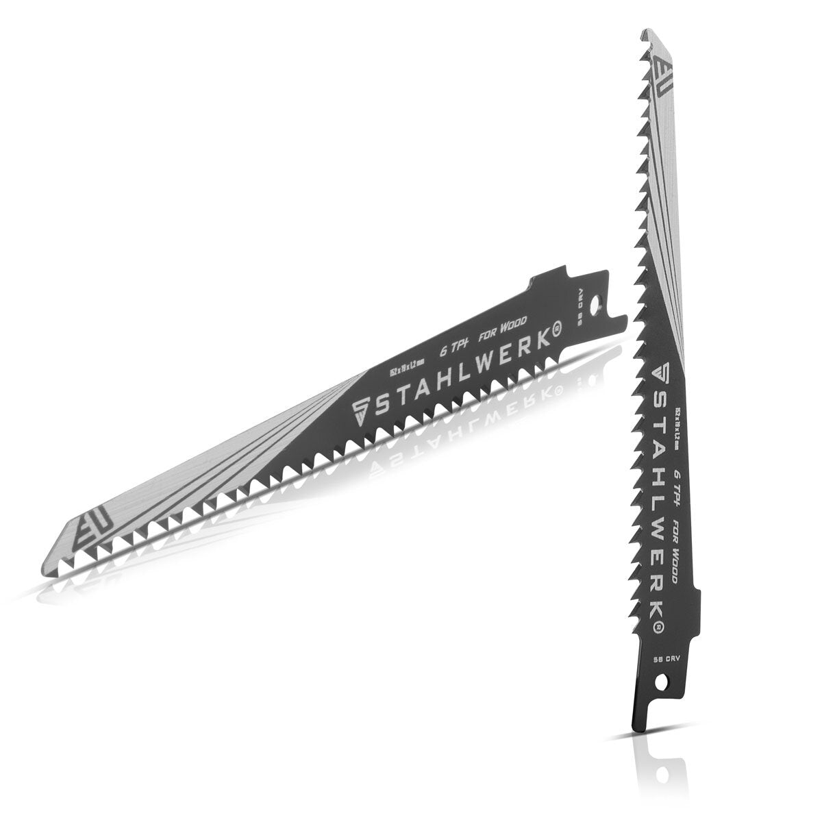 Steelworks wood-saw blade 2 Set 150 x 19 x 1.2 mm Long Life Saber Suckeled | Reciprosal blades with 1/2 inch recording and 6 TPI for saber saws | Recipanasaws | Stabs