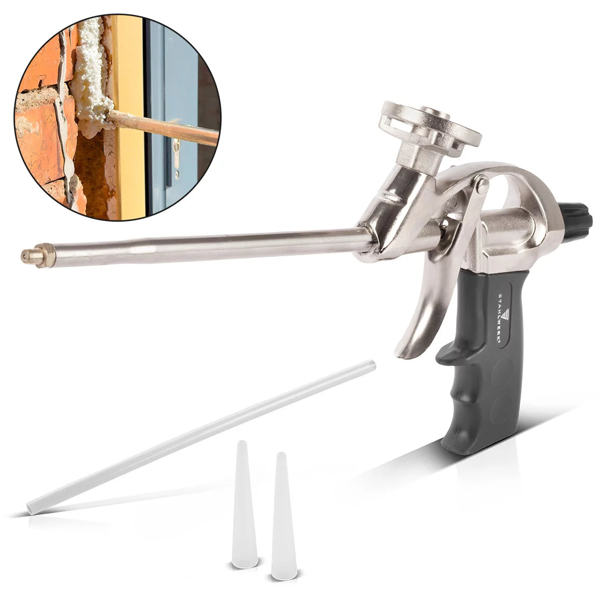 Stahlwerk foam gun for PU foam | Aluminum pistol pistol | Foam spray gun suitable for all common foam cartridges | Dosier gun for sealing and isolating