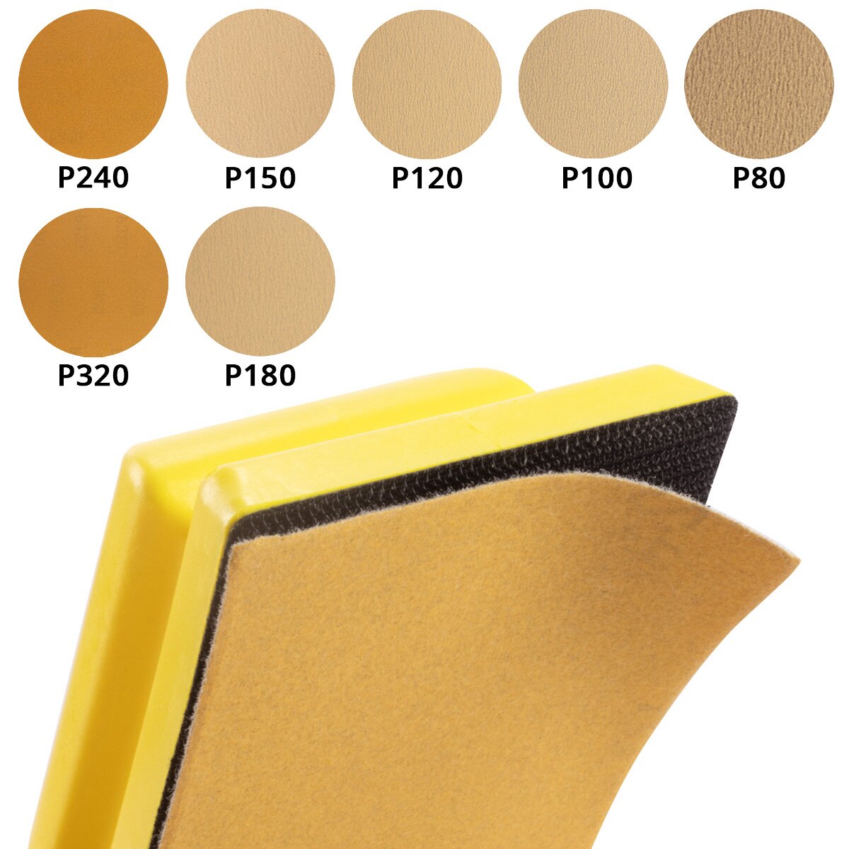 STAHLWERK Handschleifblock Set mit P80 | P100 | P120 | P150 | P180 | P240 | P320 Körnung, Schleifblock | Schleifschwamm | Handschleifer aus PU-Schaumstoff mit Klett-Schleifmittel 70 x 115 mm