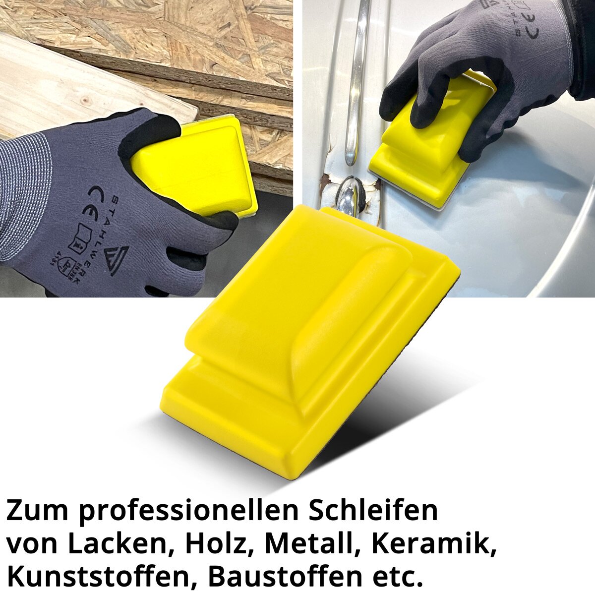 STAHLWERK Handschleifblock Set mit P80 | P100 | P120 | P150 | P180 | P240 | P320 Körnung, Schleifblock | Schleifschwamm | Handschleifer aus PU-Schaumstoff mit Klett-Schleifmittel 70 x 115 mm
