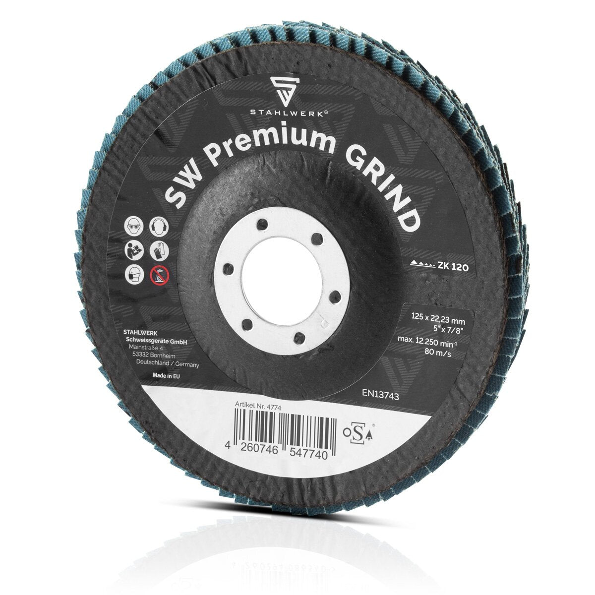 Molino de acero SW Premium Grind P120 10 Conjunto 125 x 22.23 mm | 5 "x 7/8" Ruedas de molienda | Slices de ventilador | Rodajas de lámina para molinillo de ángulo para acero molido, acero inoxidable, aluminio y metales NE