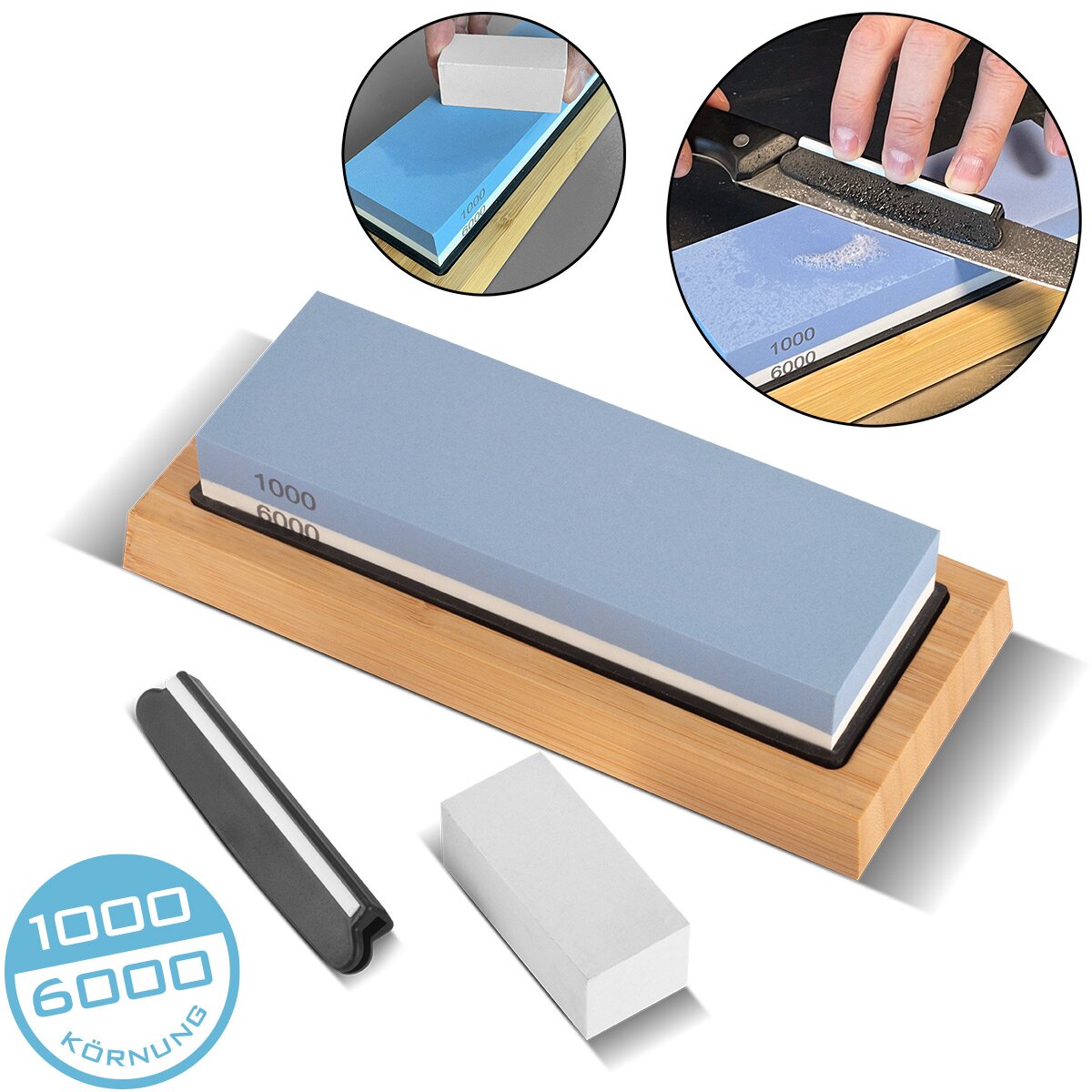 Stahlwerk Schleifstein set with 1000 | 6000 grit double-sided 2-in-1 Wetzstein | Sharp stone | Disassement stone | Resser sharpener with guide rail and non -slip base