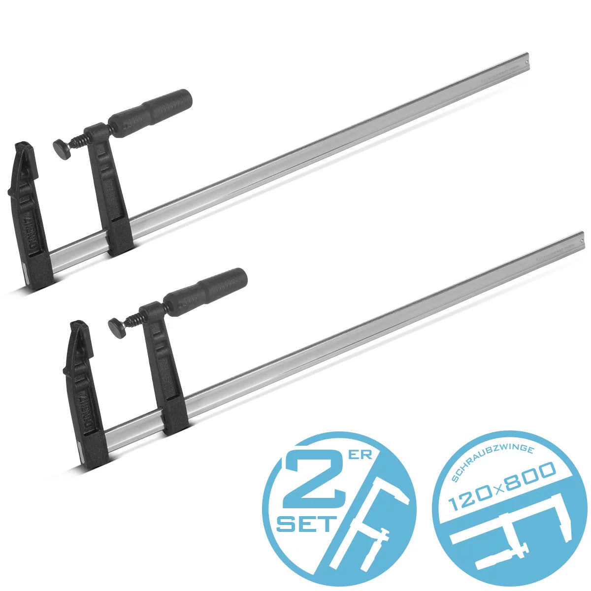 Steelworks screw clamp 120x800 mm 2 Set | powerful clamping clamp made of steel and plastic | F-clade for fixing workpieces | Stable compound with span 800 mm, clamping depth 120 mm