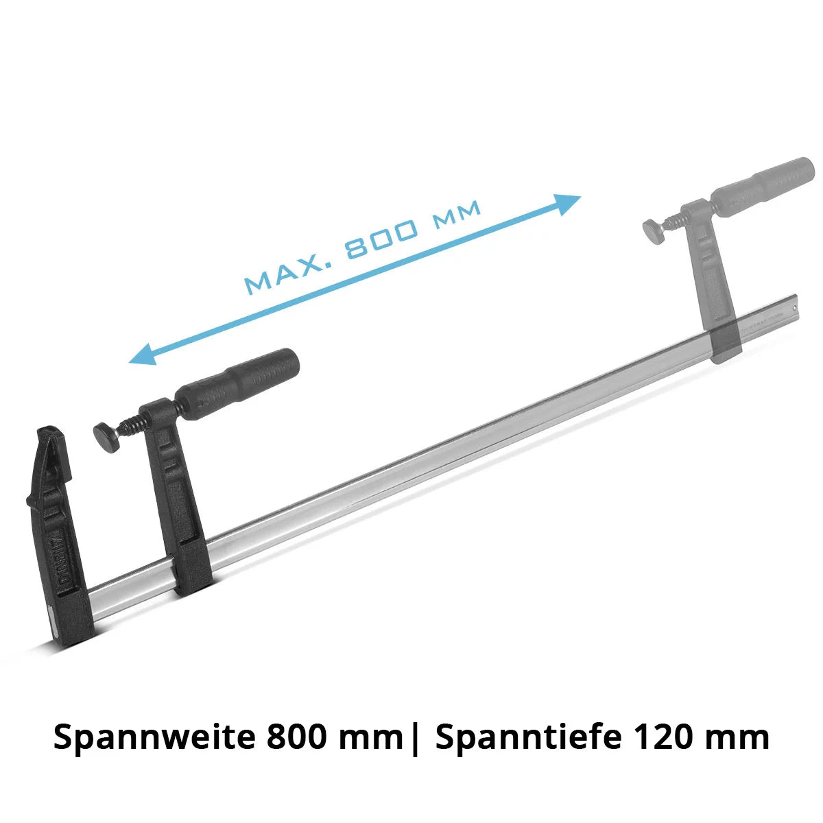 STAHLWERK Schraubzwinge 120x800 mm 2er Set | kraftvolle Klemmzwinge aus Stahl und Kunststoff | F-Zwinge zum Fixieren von Werkstücken |stabile Zwinge mit Spannweite 800 mm, Spanntiefe 120 mm