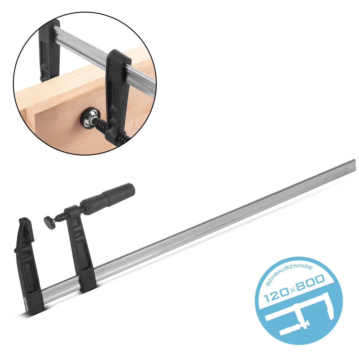 Steelworks screw clamp 120x800 mm | powerful clamping clamp made of steel and plastic | F-clade for fixing workpieces | Stable compound with span 800 mm, clamping depth 120 mm