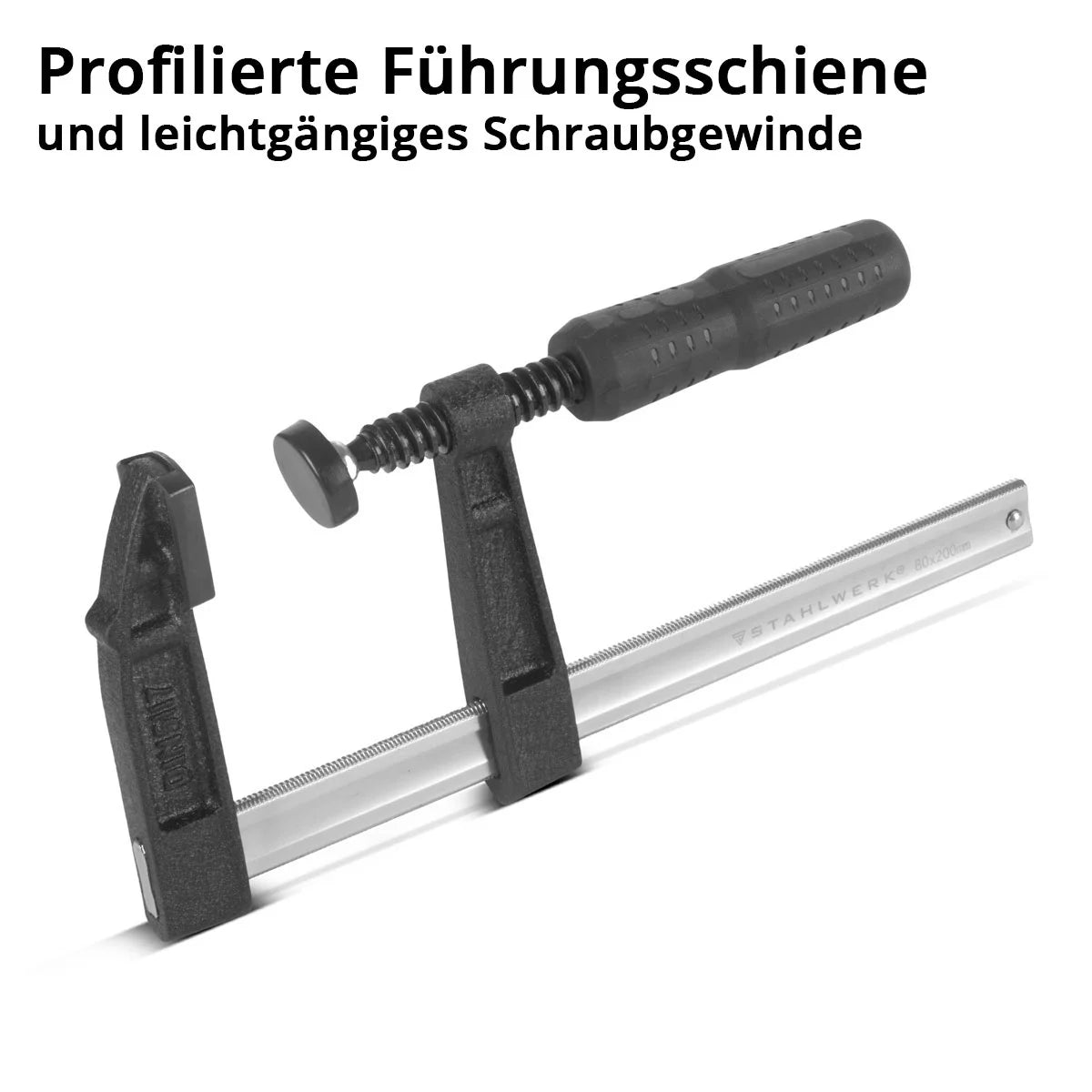Steelwork 3 x screw clamp 80x200 mm | powerful clamping clamp made of steel and plastic | F-Zwinge for fixing workpieces | Stable compound with span of 200 mm, clamping depth 80 mm