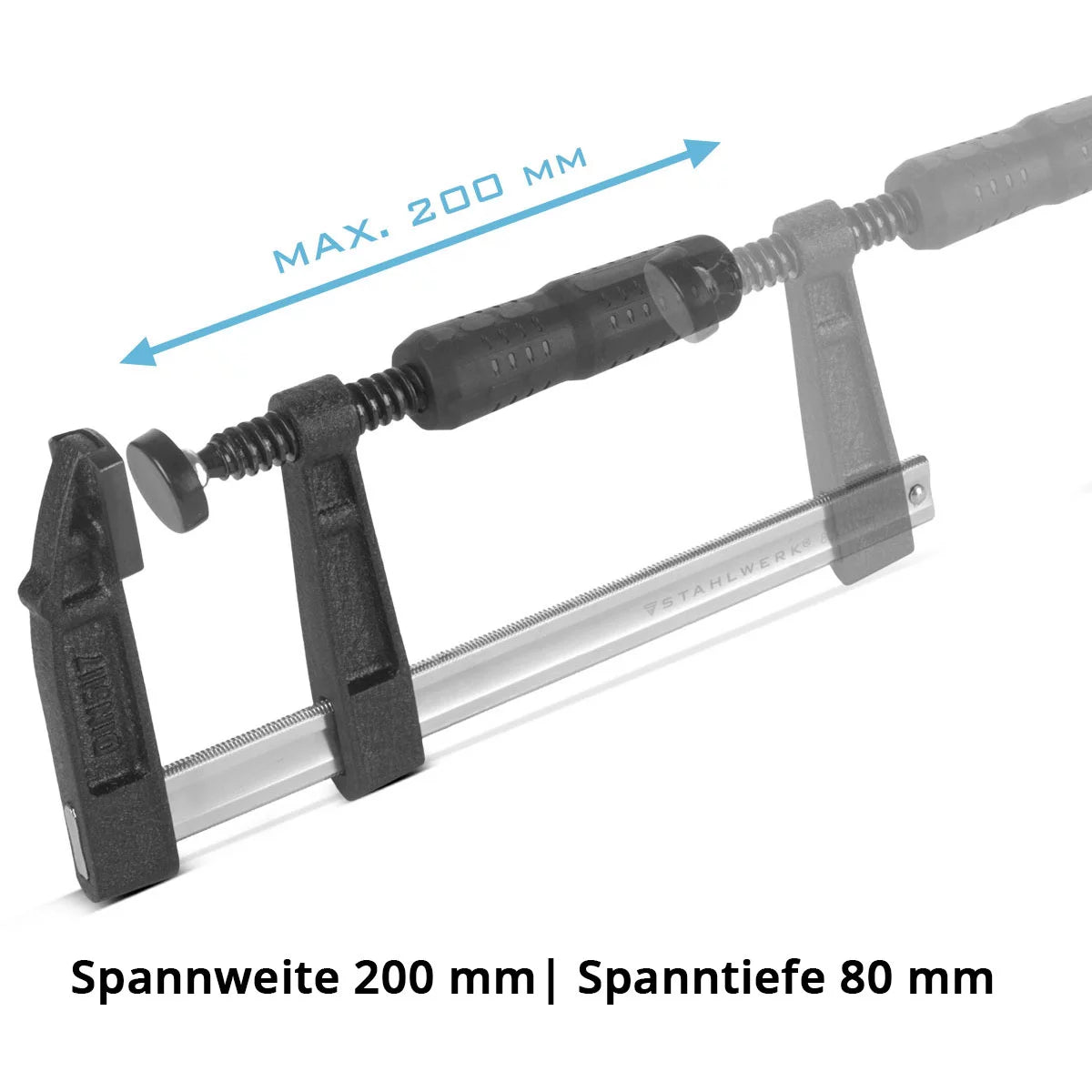 Steelwork 3 x screw clamp 80x200 mm | powerful clamping clamp made of steel and plastic | F-Zwinge for fixing workpieces | Stable compound with span of 200 mm, clamping depth 80 mm