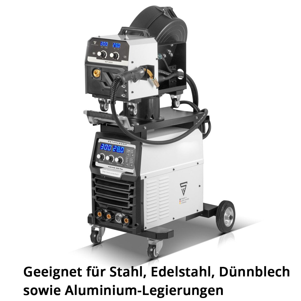 STAHLWERK Schweißgerät MIG MAG 300 Pro Vollausstattung Vollsynergischer IGBT Inverter mit 300 A und Puls-Funktion 3-in-1 Kombi-Schweißanlage MIG MAG | MMA | Lift-TIG
