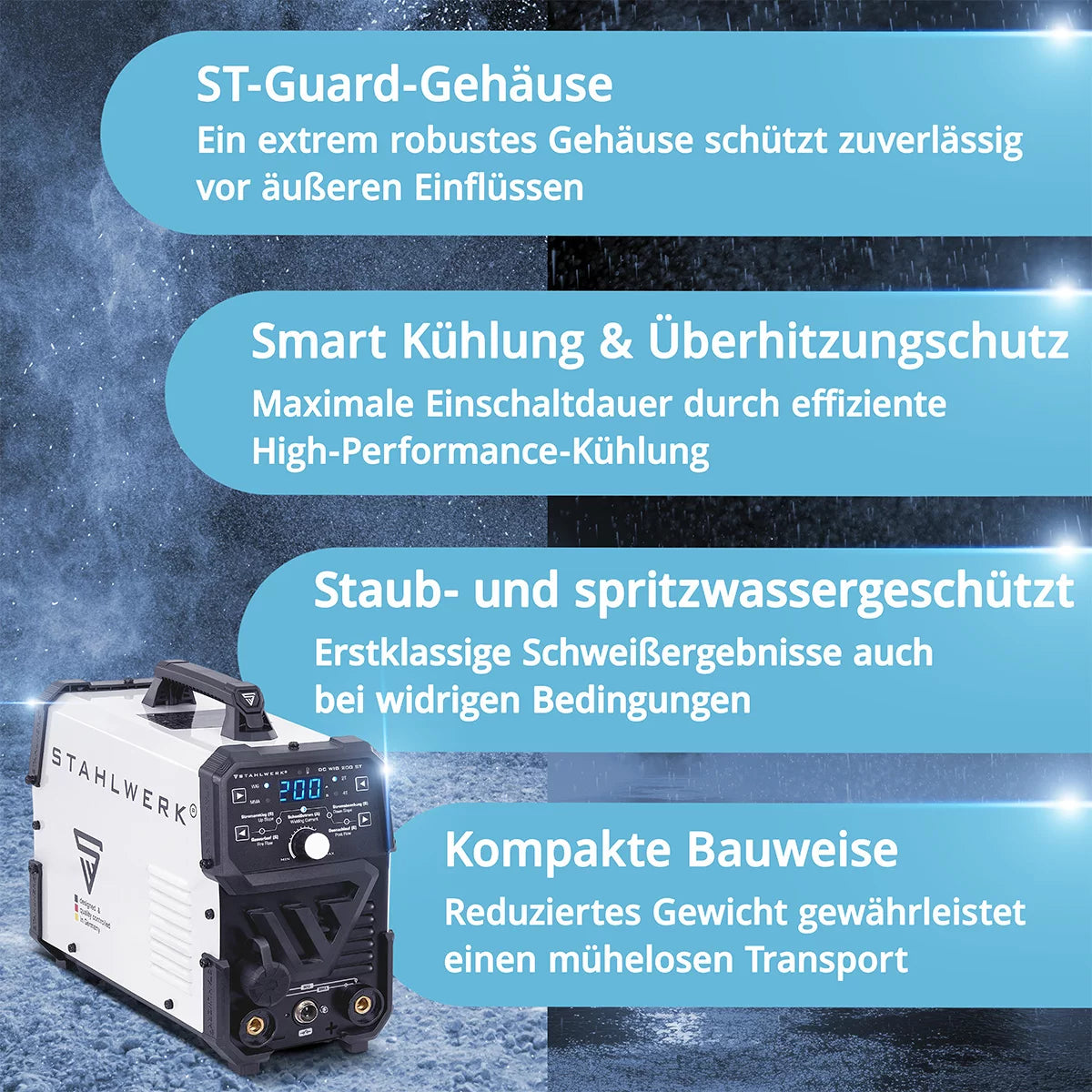 STAHLWERK DC TIG 200 ST | Soudeuse combinée 2 en 1 | TIG-MMA | 200 ampères | Allumage HF, hot start, anti-stick | Pour acier, inox, cuivre, laiton | Ne convient pas à l'aluminium