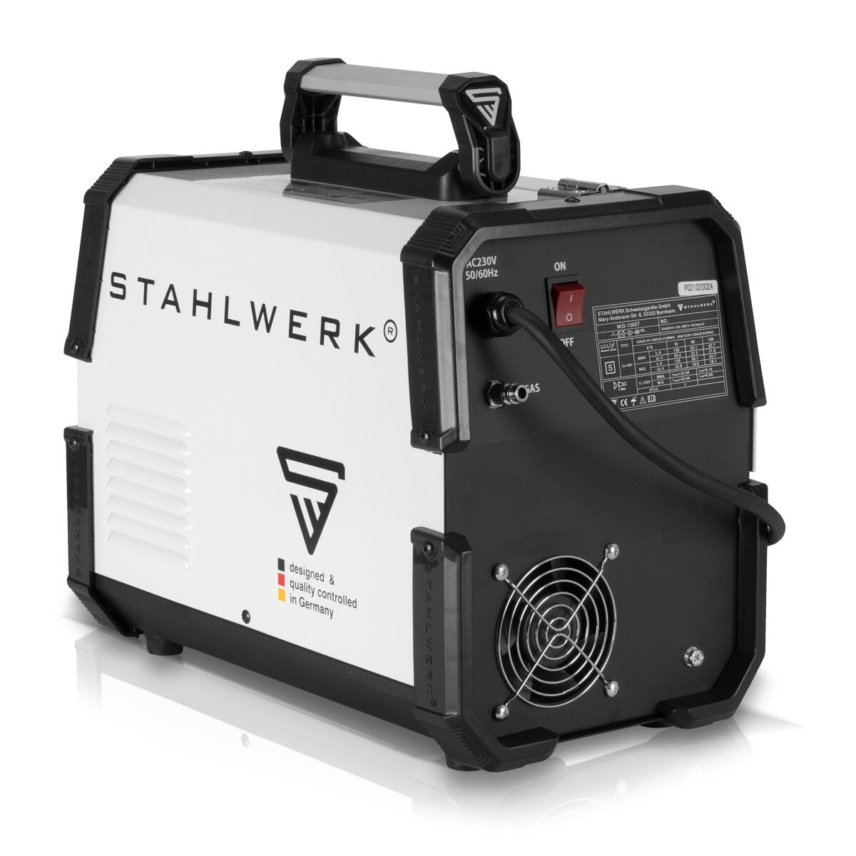 Steelworks welding machine MIG MAG 135 St IGBT Full equipment / protective gas welding device with a synergic wire feed and real 135 Ampere / combination welding device