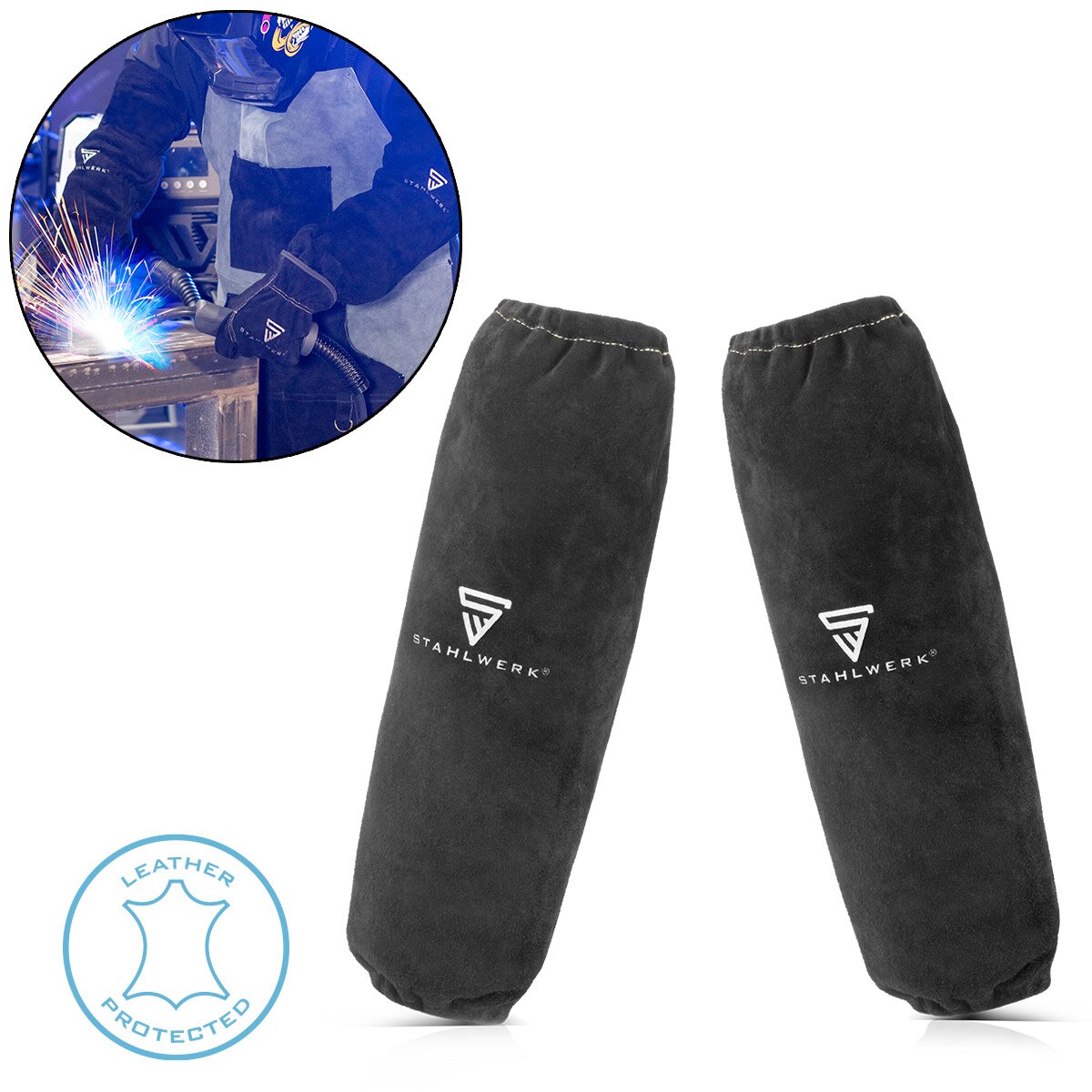 Manches de soudage en acier | Pâte de soudage | Slerses de protection de soudage | Protection des soudeurs | Vêtements de protection de soudage avec une ceinture élastique en cuir divisé de haute qualité pour le soudage et la coupe du plasma