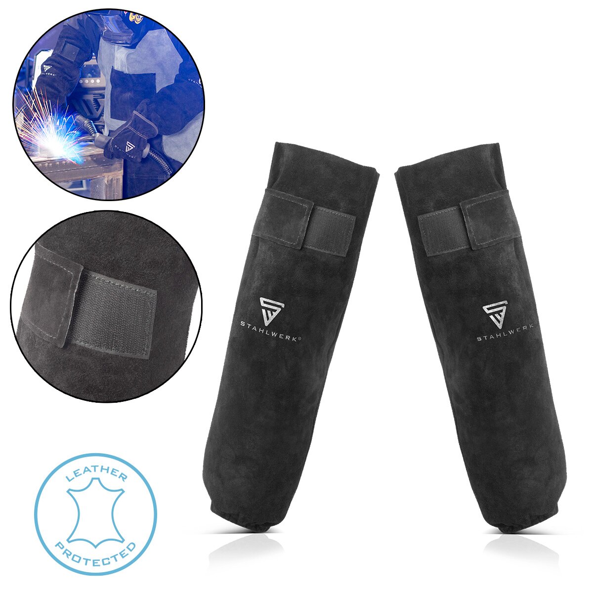 Mangas de soldadura de acero | Pasta de soldadura | Mangas de protección de soldadura | Protección de soldadura | Ropa de protección de soldadura con sujetador de velcro hecho de cuero dividido de alta calidad para soldadura y corte de plasma