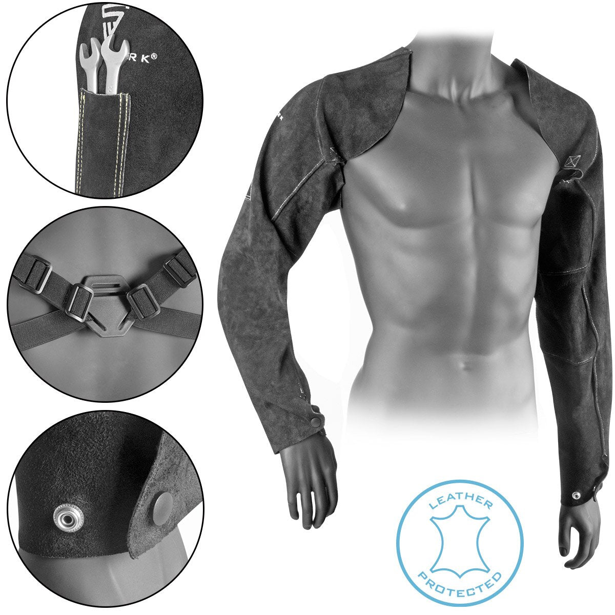 Manches de soudage en acier | Pâte de soudage | | Protection des soudeurs | Vêtements de protection de soudage avec une sangle de transporteur en cuir d'espace de haute qualité pour le soudage et la coupe du plasma