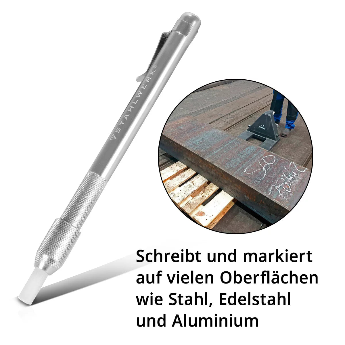 STAHLWERK Juego de tizas para soldar 12 piezas, soporte para tiza plano y redondo de aluminio, lápices de esteatita para rellenar con 10 piezas de tiza de esteatita para marcar en acero, acero inoxidable, aluminio