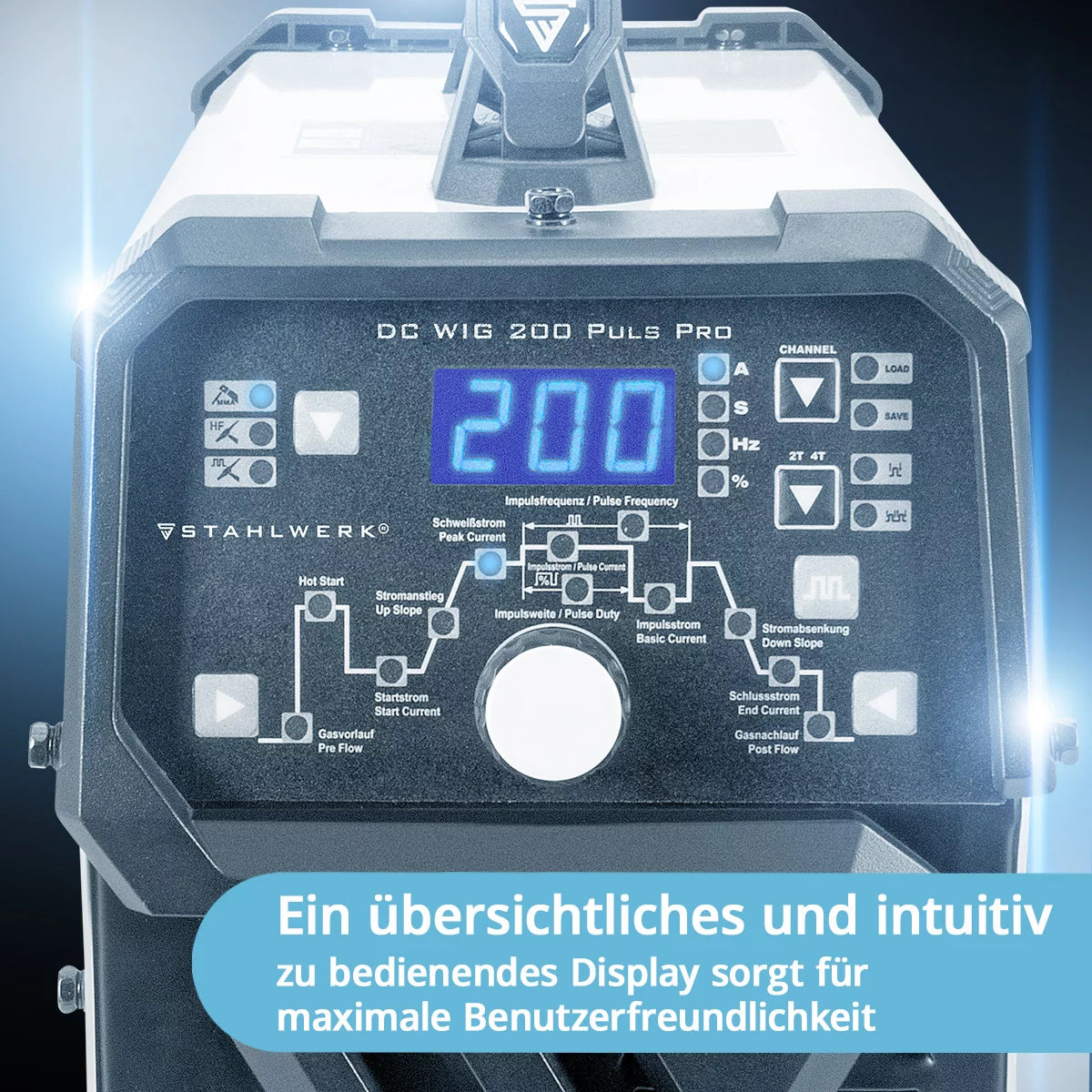 STAHLWERK 2-in-1-Kombi-Schweißgerät DC WIG 200 Puls Pro - Digitales Profi WIG Schweißgerät mit MMA E-Hand und Pulsfunktion, für Dünnblech geeignet